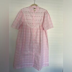 Vintage NWT Appel Robe House Coat L Pink Gingham Floral Granny Core Cottage Core